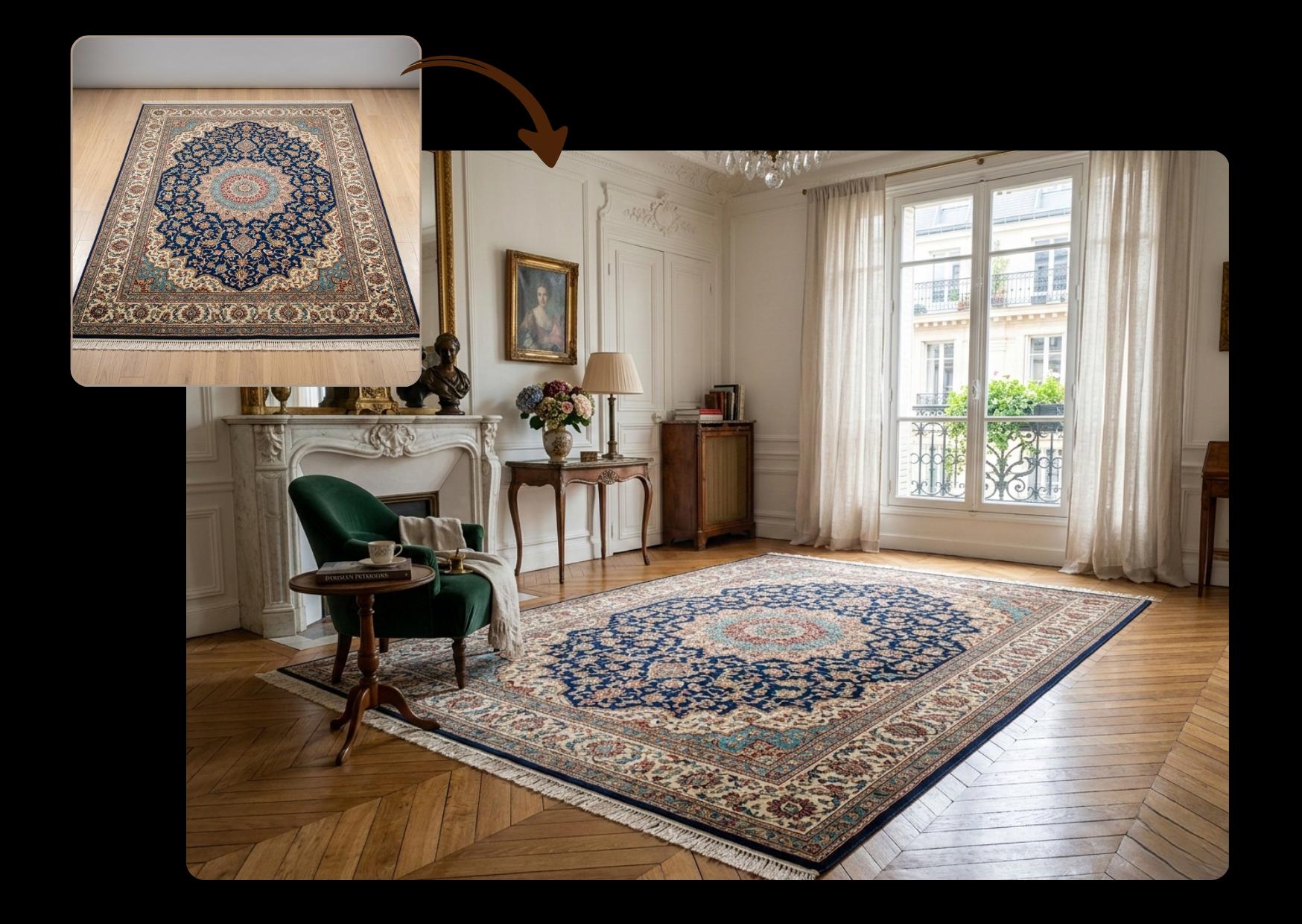Rugs & Flooring - AI Rug Visualization in Real Rooms | Clara AI